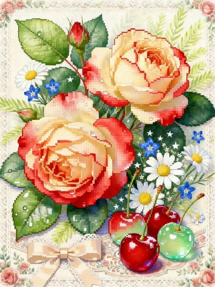 NAHUIGOOD Cross Stitch Kit，– 11Ct Stamped Embroidery Set for Adults & Beginners, Needlepoint Pattern, DIY Art for Home Decor & Gifts Rose11Ct50X70Cm