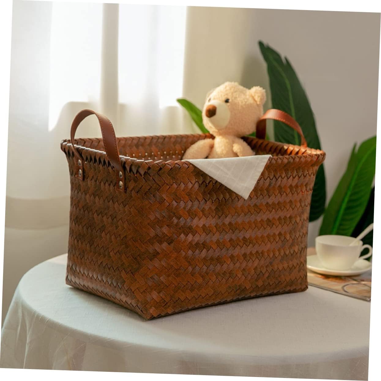 VICASKY Woven Laundry Storage Basket with Comfortable Handle Medium Multipurpose Decorative Organizer for Clothes Towels and Household Sundries Bedroom Bathroom Dorm and Living Room