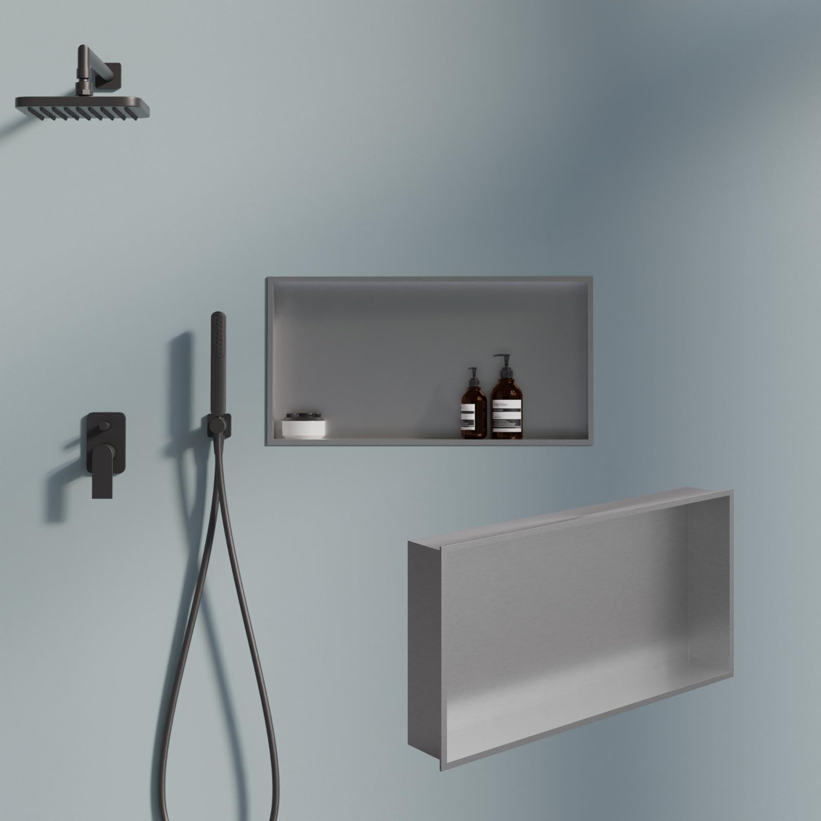 Cuccia per doccia in acciaio inox spazzolato 60x30 cm montaggio a incasso
