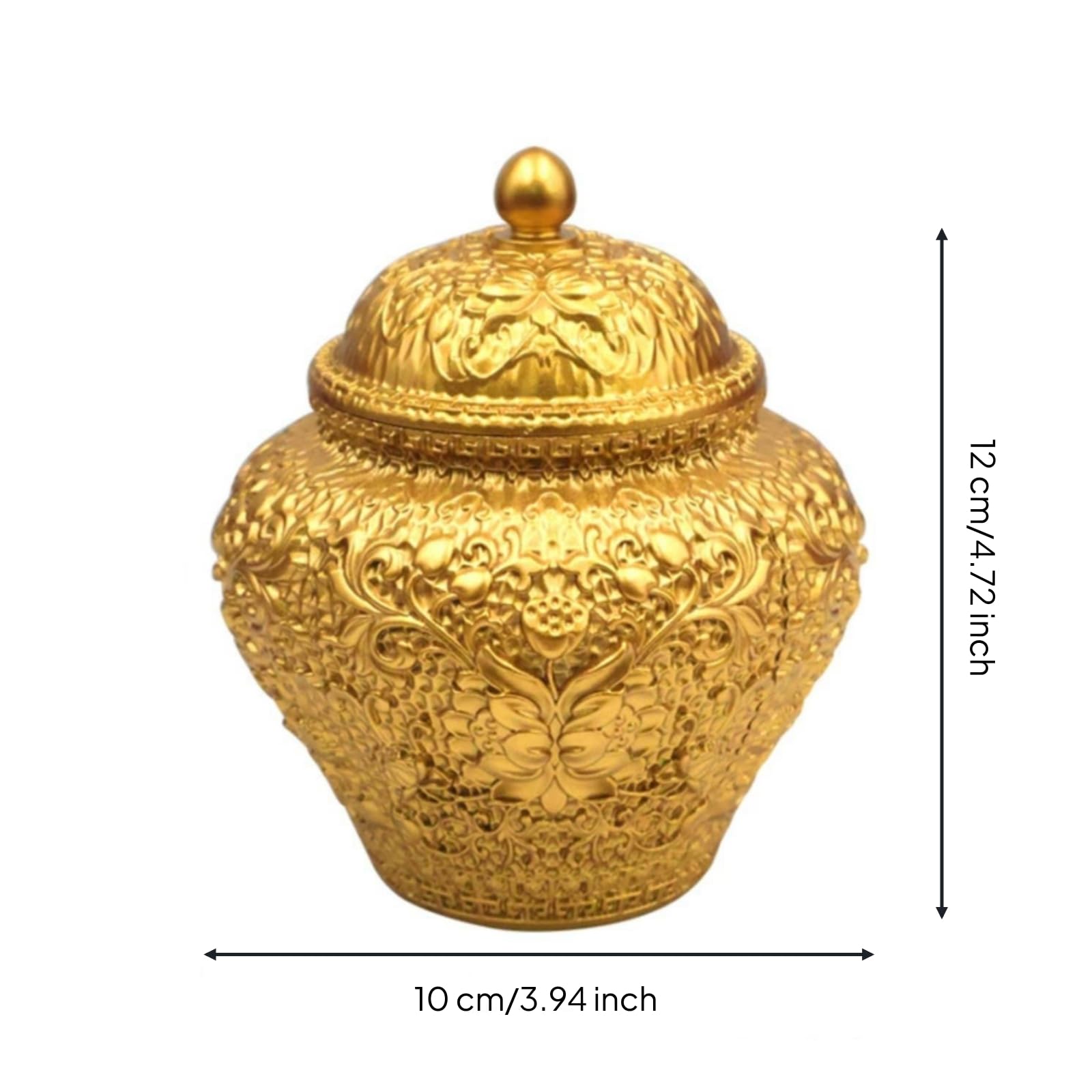 Lata de Té de Latón Contenedor Bote Tarro con Tapa Segura Diseño Clásico en Relieve Estructura Metálica Sólida Mantiene, 12cm X 10cm, style to 2