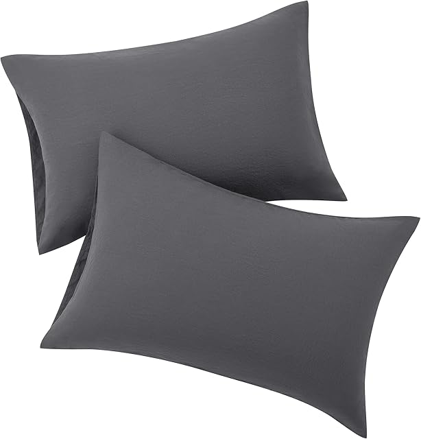 PiccoCasa Pillow Cases 2 Pack Soft Brushed Microfibre Pillow Covers with Envelope Closure, Bedding Pillowcases Dark Grey 50 x 75cm