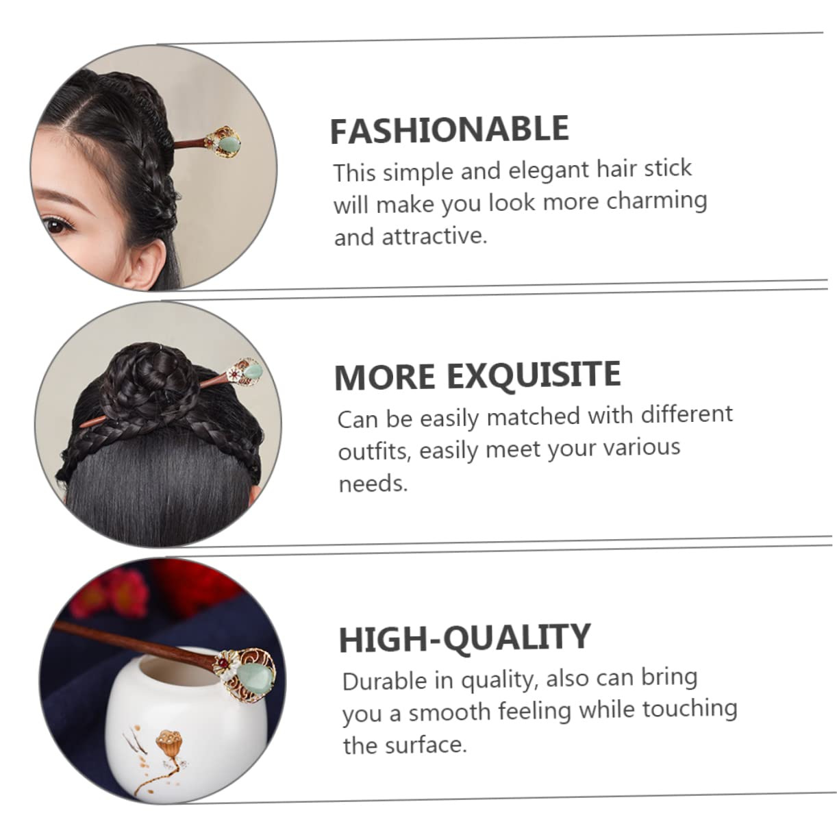 MAGICLULU 3 Piezas horquilla hanfu hair clips horquillas moño palos flores para el cabello tocado la antigüedad para pasadores pelo pasador pelo palo pelo las mujeres nuevo
