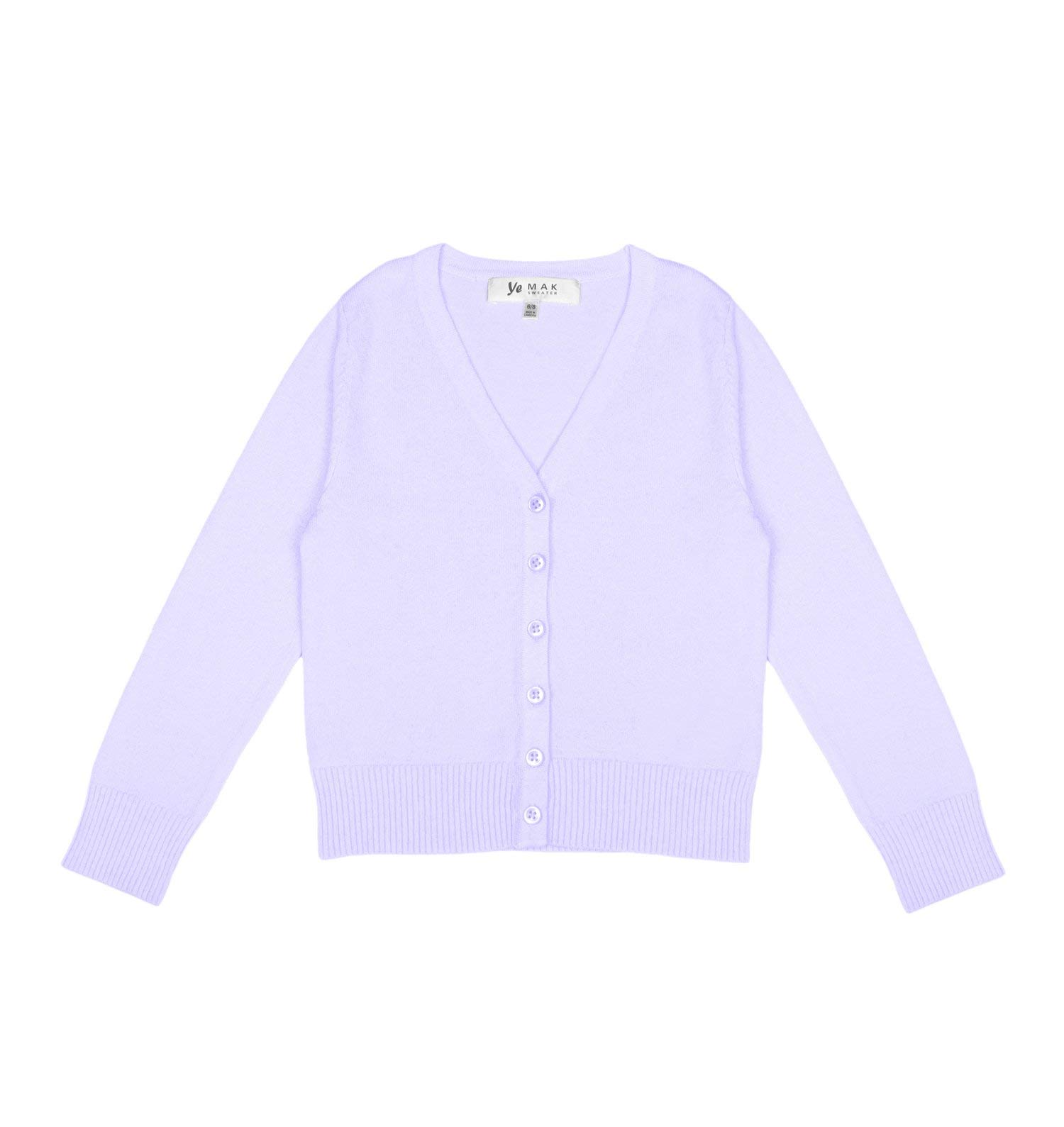 YEMAK Girl’s Knit Cardigan Sweater – Long Sleeve V-Neck Basic Kids Casual Button Down Soft Lightweight Knitted Cute Top
