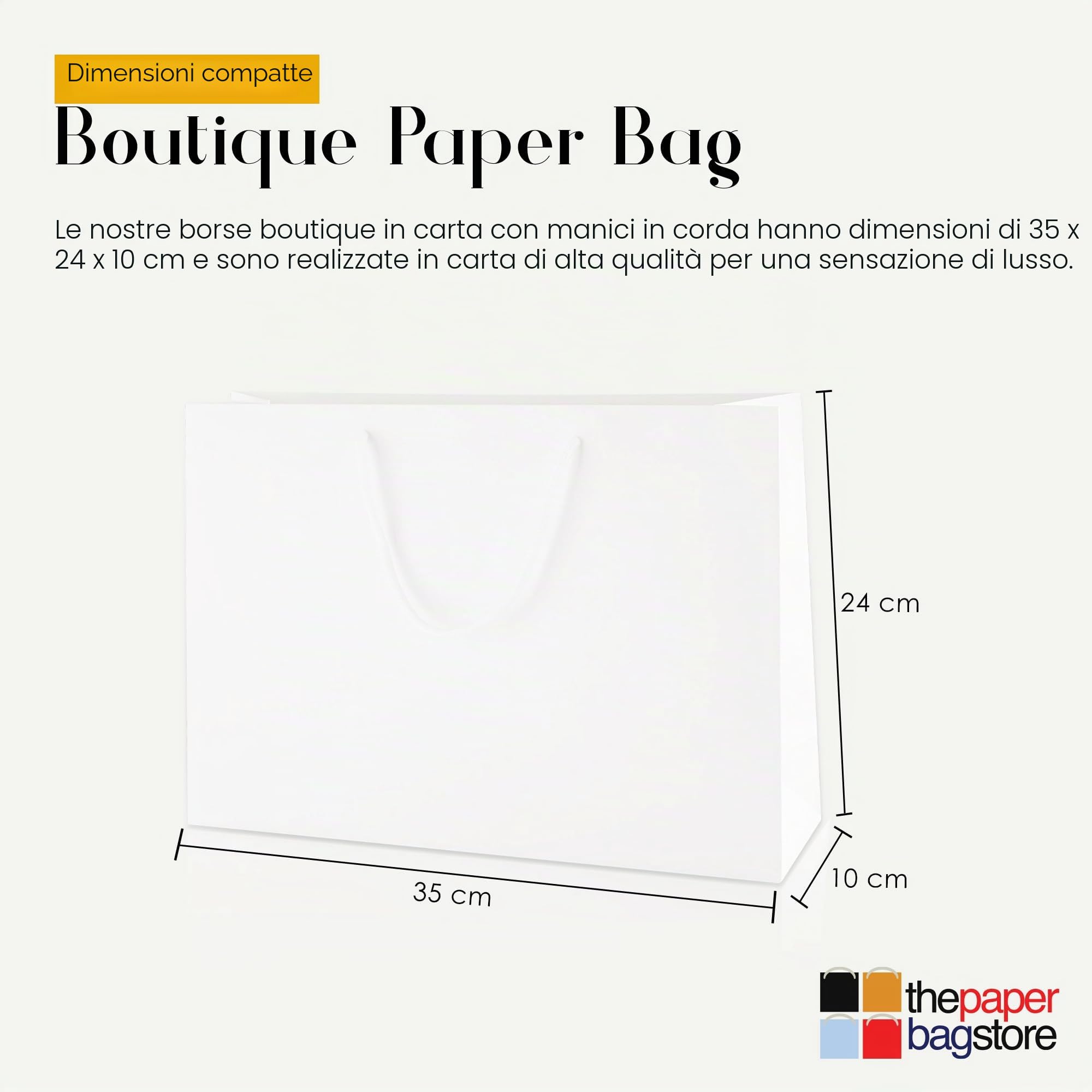 Thepaperbagstore 10 Sacchetti Regalo di Carta, di Lusso con Finitura Opaca e Manici di Corda (Bianco - Medium Width 350x100x240mm)