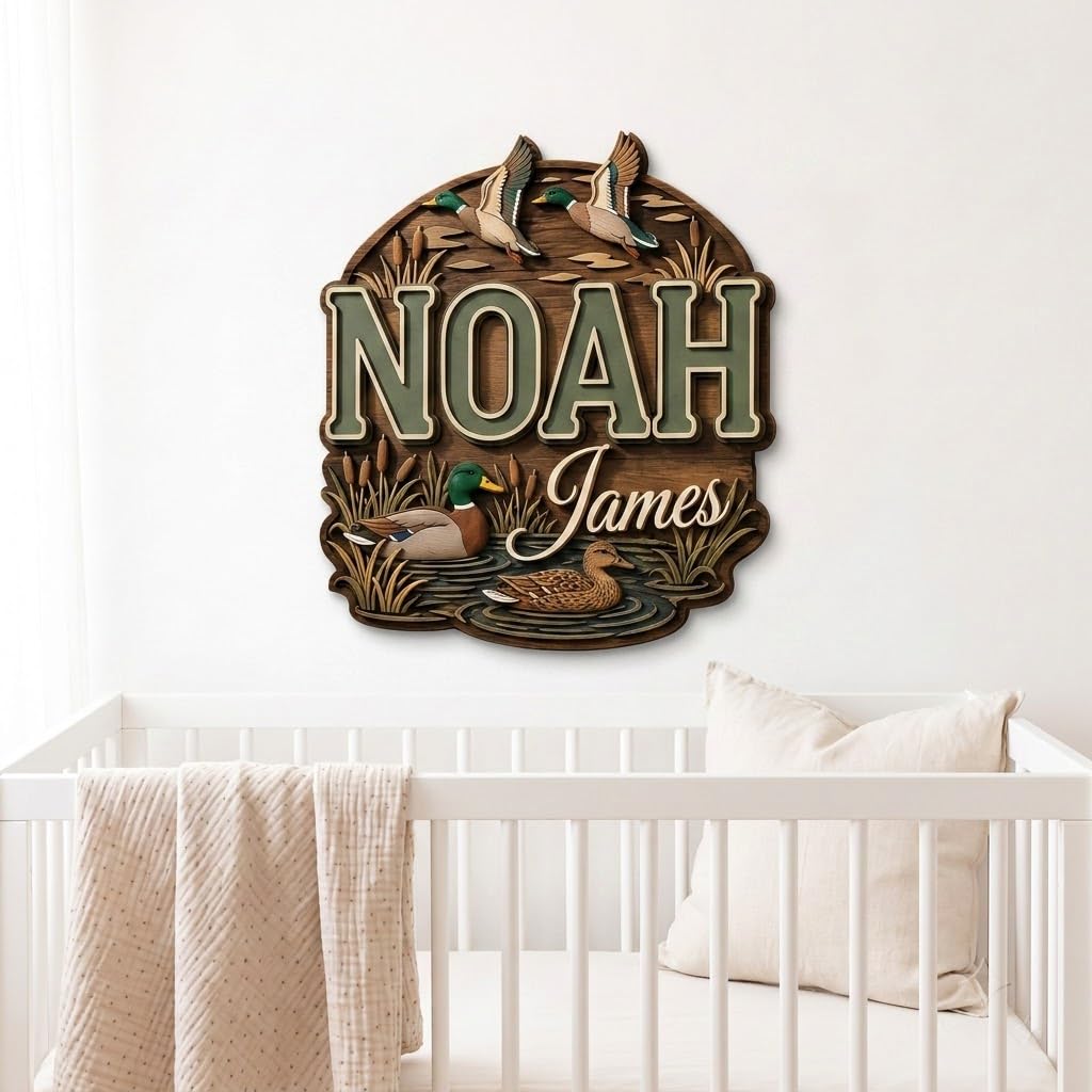 Personalized Duck Nursery Name Sign Mallard Duck Hunting Room Decor Art