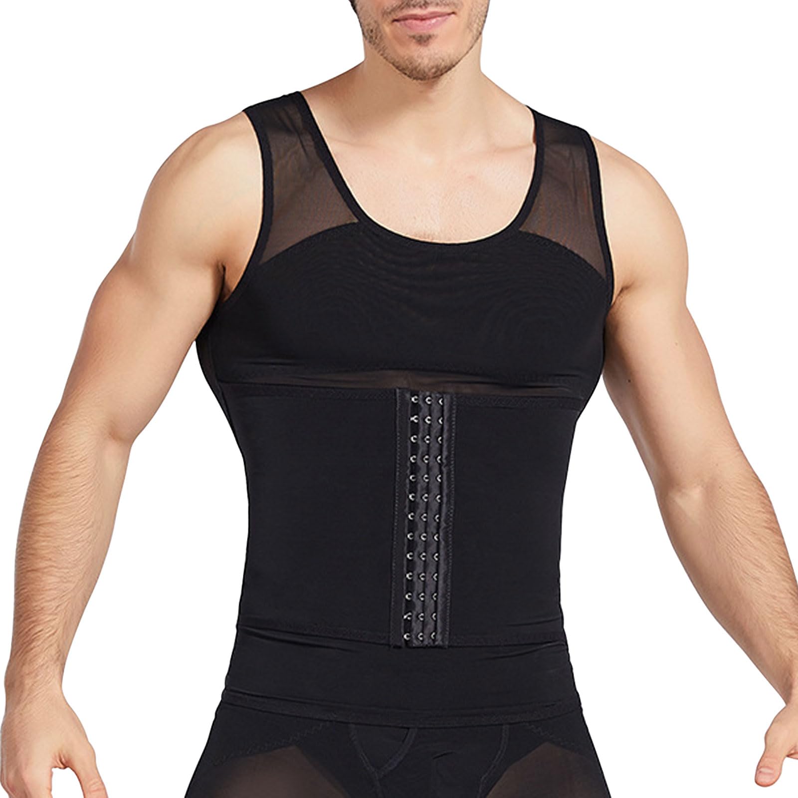 Mayoii Chemise de compression pour homme avec crochets sur le devant, gilet amincissant pour homme, gilet moulant, contrôle du ventre, gilet de compression pour homme
