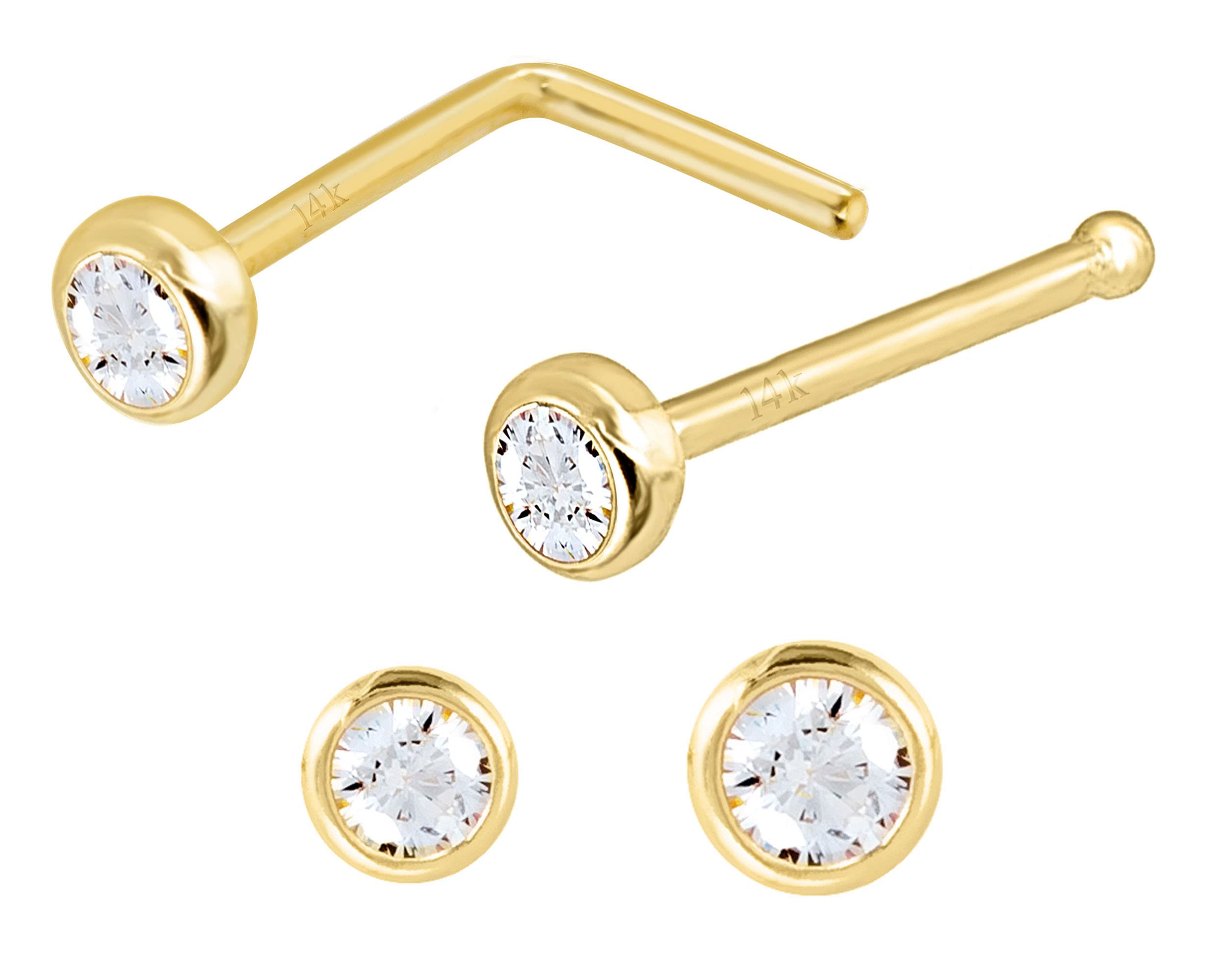 Jewelry Avalanche 22G 14K Gold L-shape Nose Stud With Amethyst Gemstone Yellow Gold 1.5mm