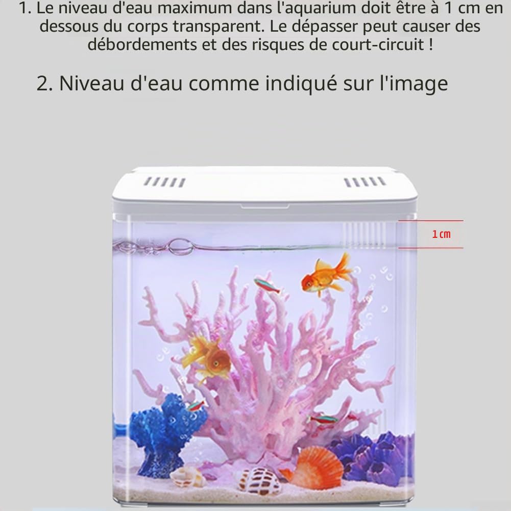Zoegneer Aquarium de table pour petits poissons Betta avec lumières LED intégrées, pompe silencieuse, système de filtration multi-étages (blanc)