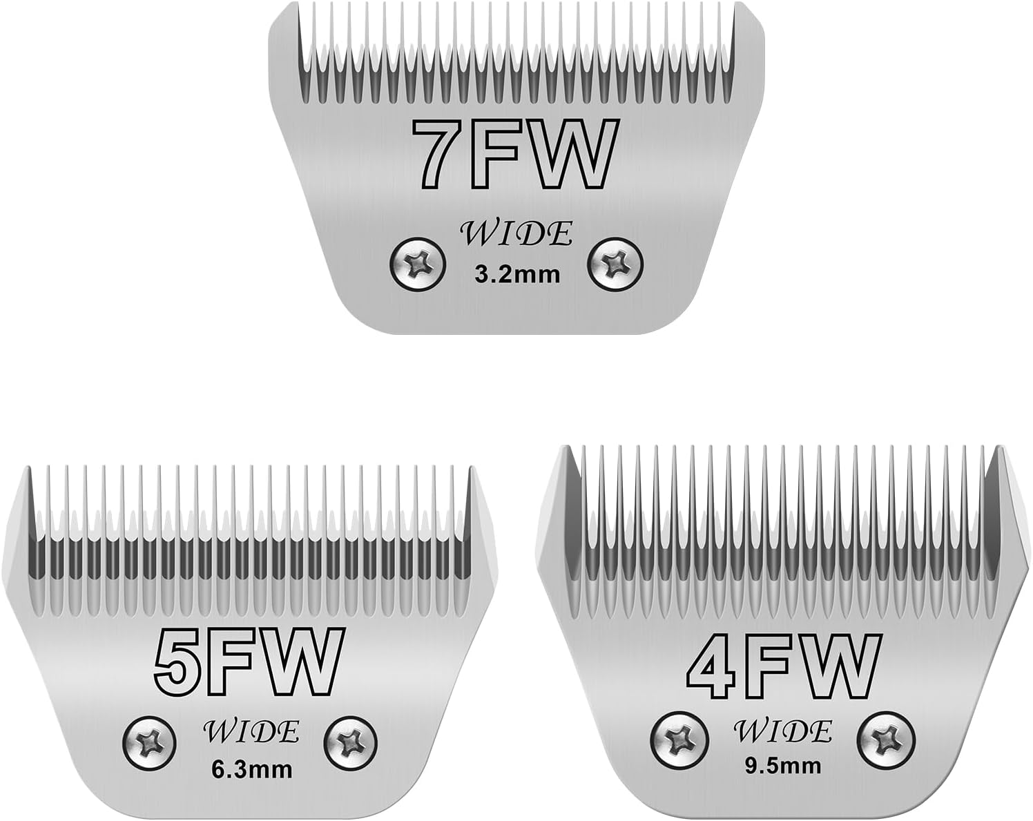 3Pack Dog Grooming Wide Blade,Detachable Pet Dog Grooming Blades,Compatible with Andis,Oster A5,Wahl km10 Clippers.（4FW+5FW+7FW）