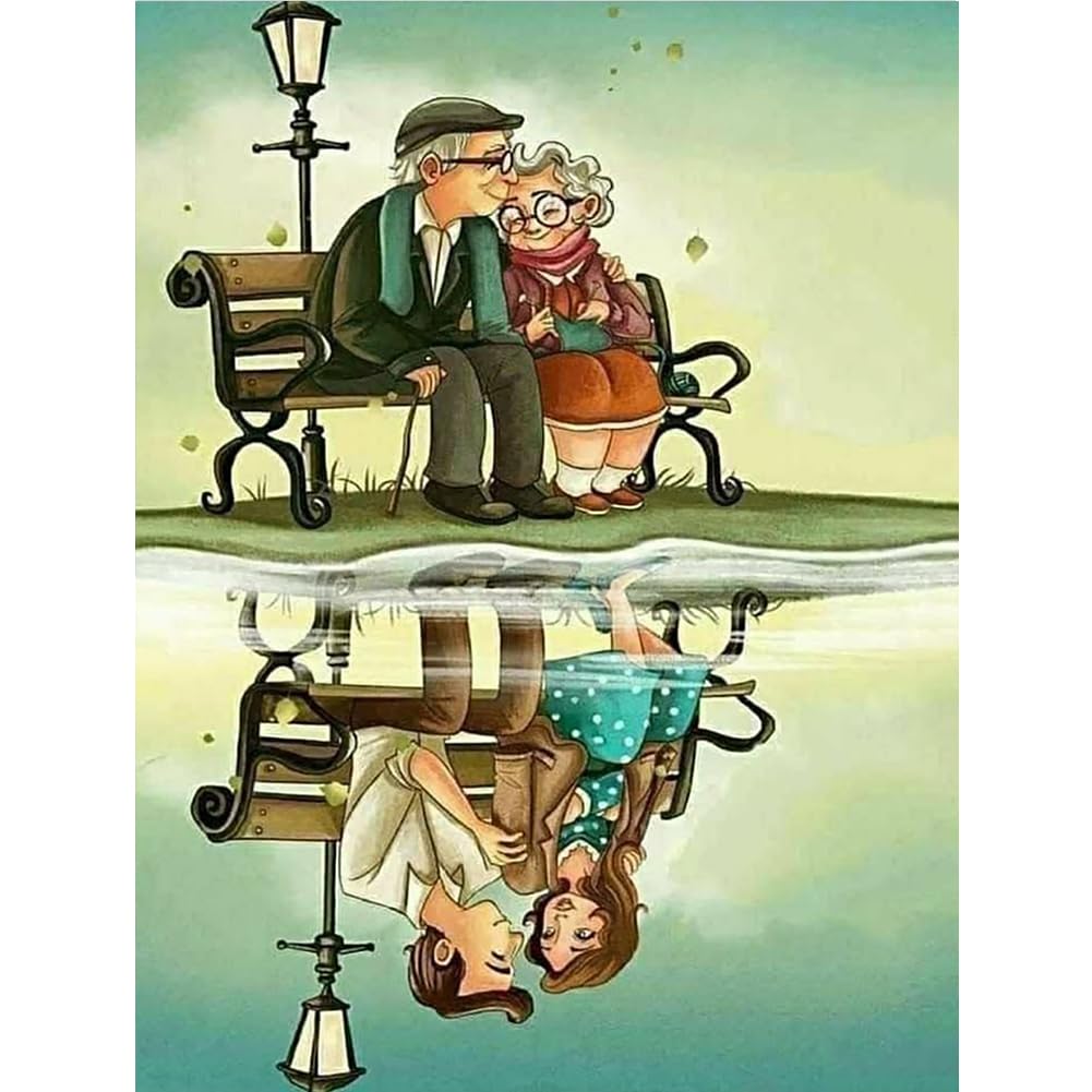 Acudotr Diamond Painting Kits for Adults, 5D DIY Diamond Art Kits for Beginners, Full Drill Diamond Painting Kits for Home Wall Decor, Old Couple, 12x16 Inch