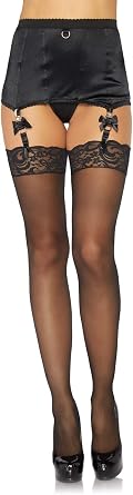 Leg Avenue Womens Sheer Lace Top Thigh High Stockings with Backseam