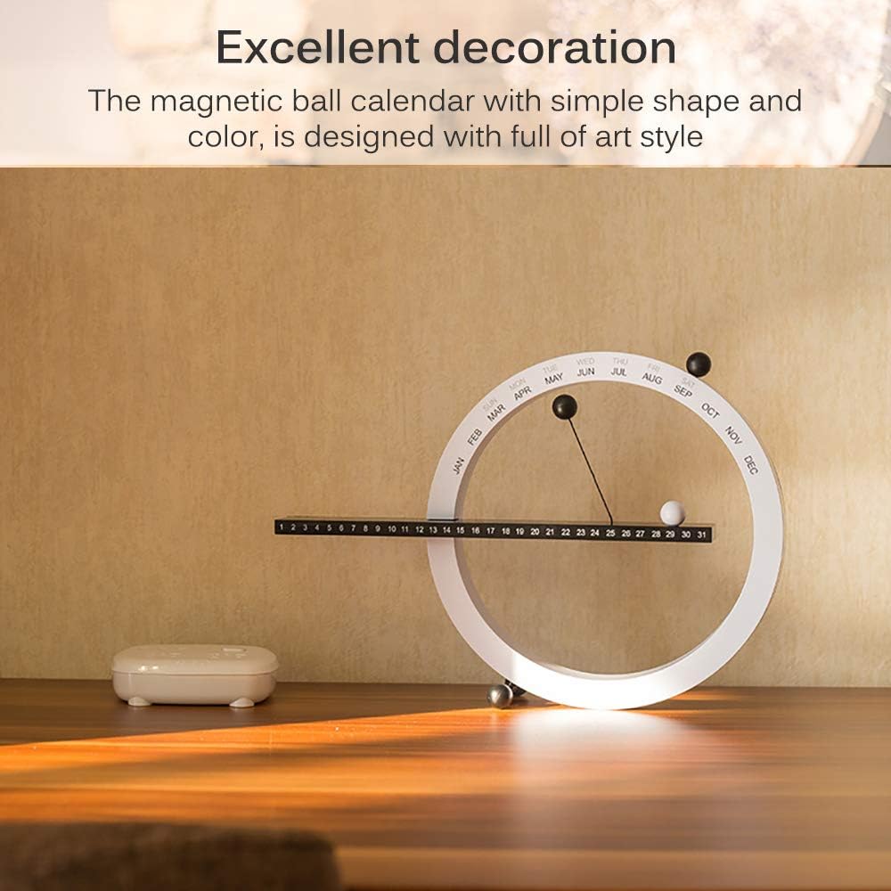 Perpetual Desk Calendars, Manual Calendar with Month Week Date, Perpetual Calendar Desk Decor Magnetic Ball Table Calendar for Home Office Decoration, White