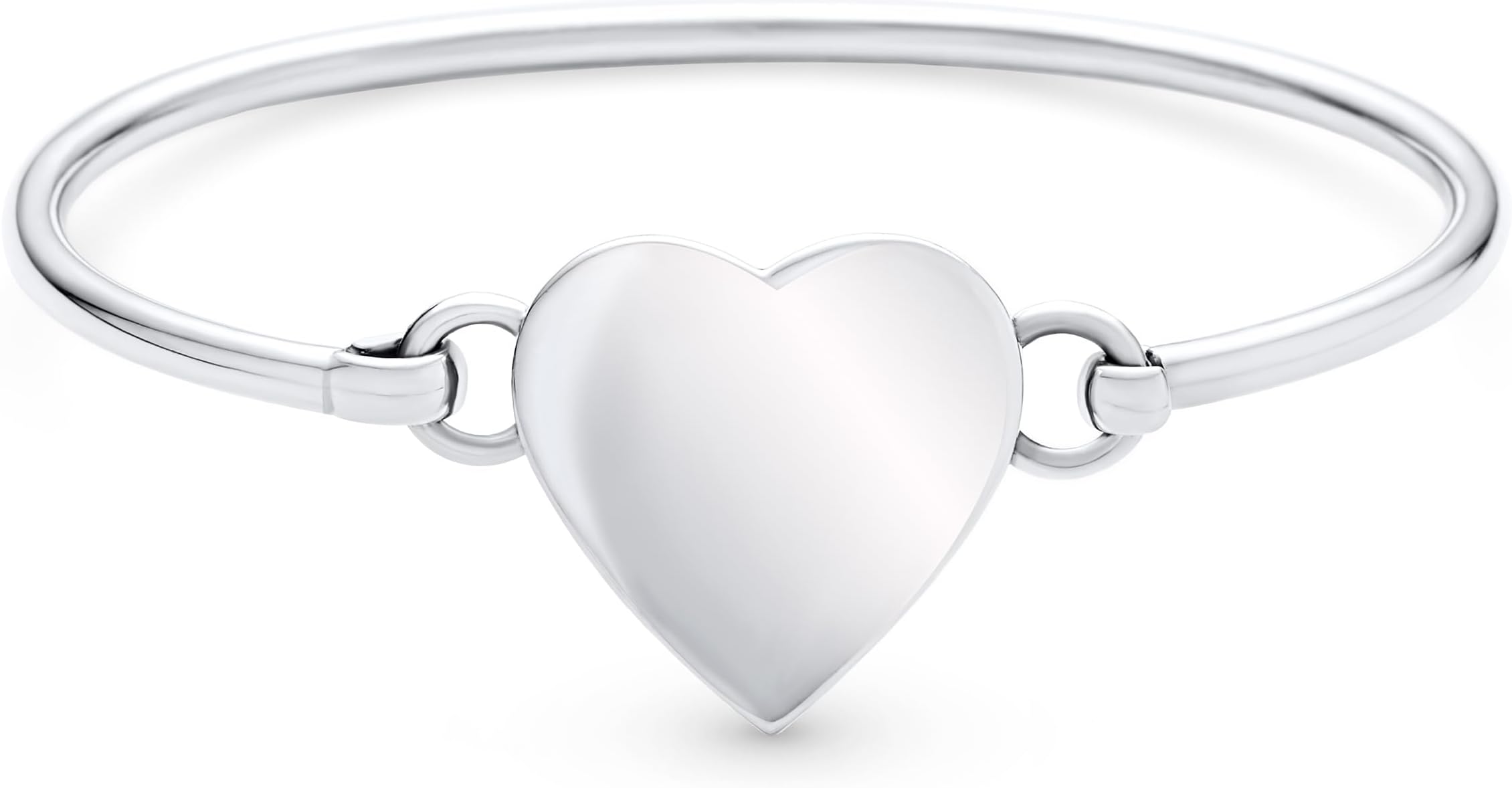 Bling Jewelry Customizable .925 Sterling Silver Heart Bangle Bracelet With Initials Alphabet Monogram For Women Teen Girlfriend - Personalized Strong & Polished