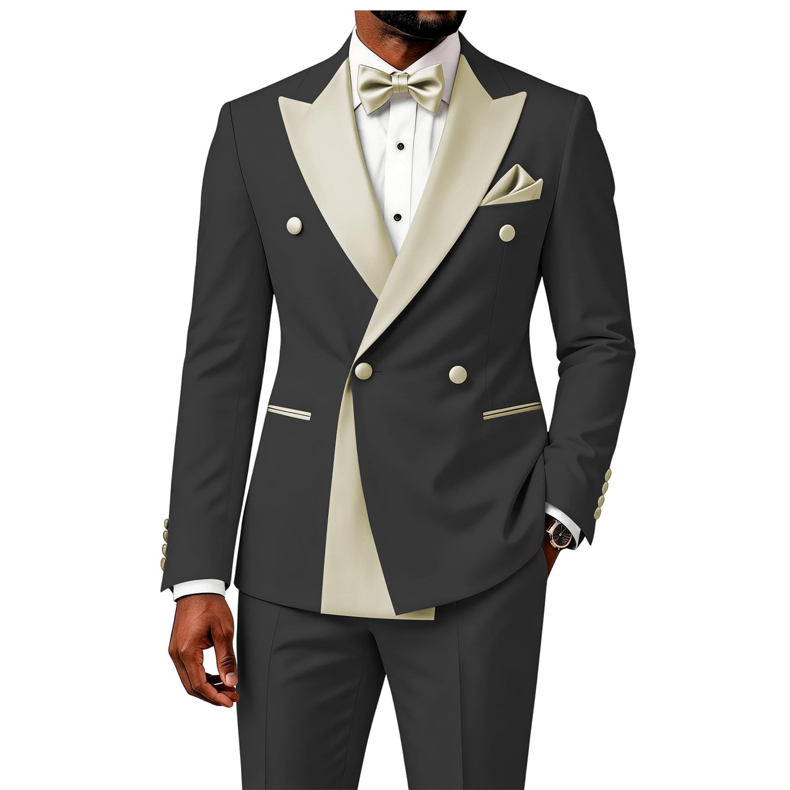 2 Piece Double Breasted Suit for Men Blazer Pants Tuxedo for Wedding Prom