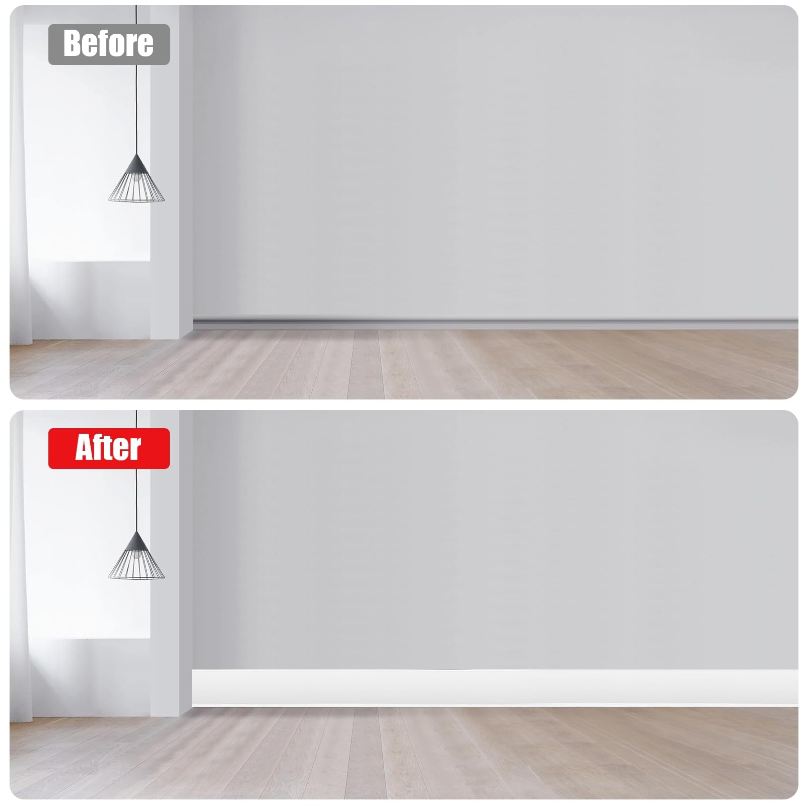 Rodapié suave autoadhesivo, zócalo de 10 cm x 10 m autoadhesivo para todo tipo de habitaciones, zócalo blando adhesivo marco final de PVC, zócalos flexibles de marco de pliegue - apartamento blanco
