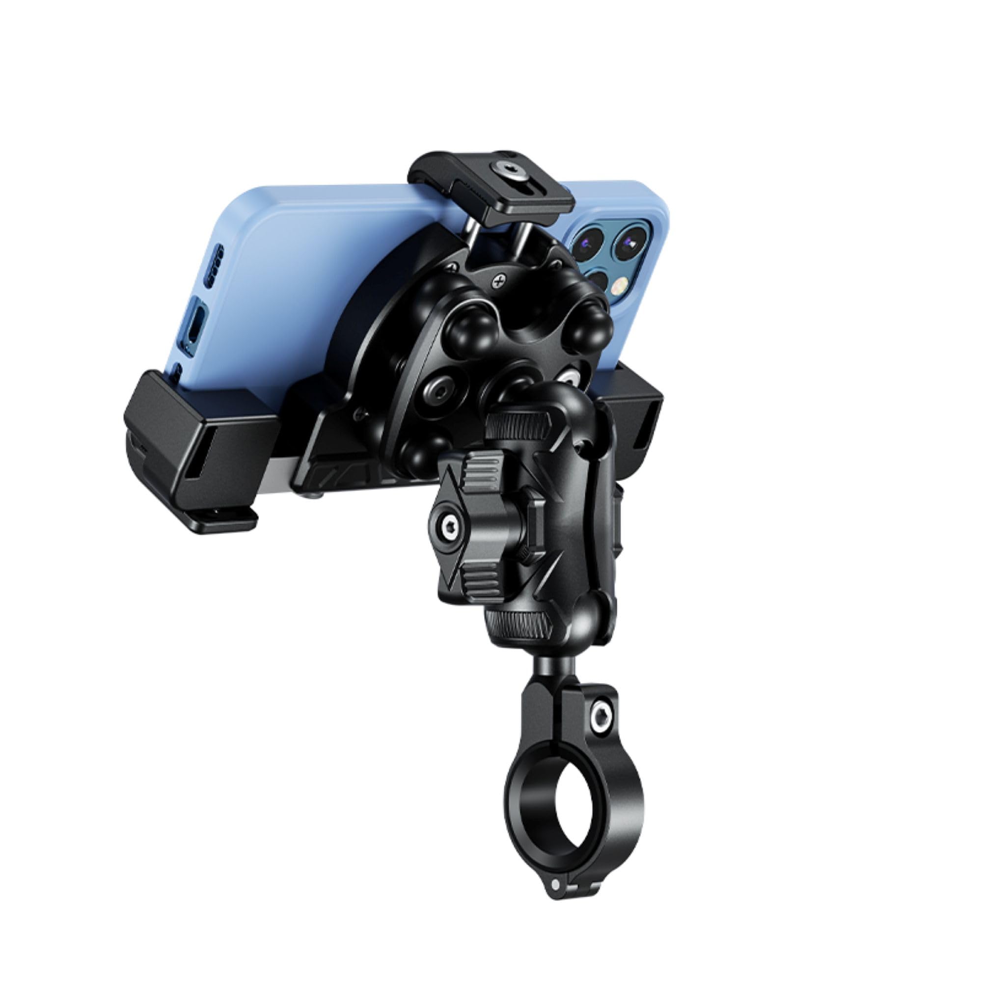 Radg Soporte Móvil Moto - [Doble Antivibración] Rotación 360º Tornillo Antirrobo, Camara Libre, Soporte Telefono Bicicleta