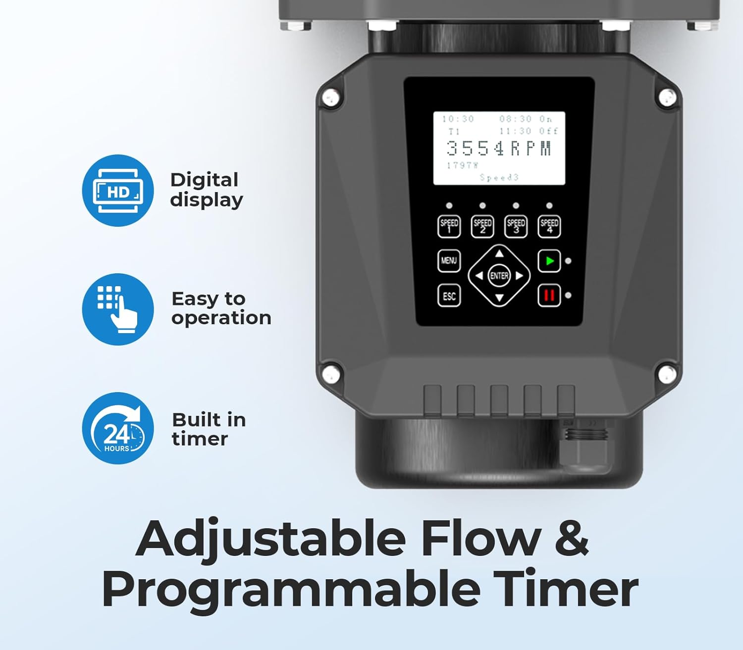 3HP Pool Pump,Variable Speed with Self Primming Above/Inground Pool Pump 11359 GPH with Timer 220-240V