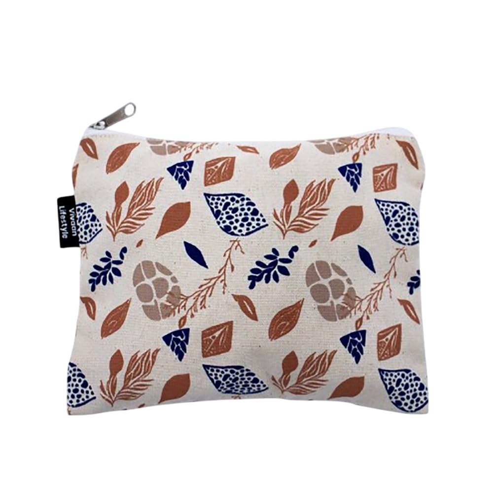 Cotton Cosmetic Pouch Bag | Reusable Makeup & Toiletry Organizer for Travel, Office, School, Gym & Daily Essentials | Multipurpose Printed Pouch | Off White-image-19