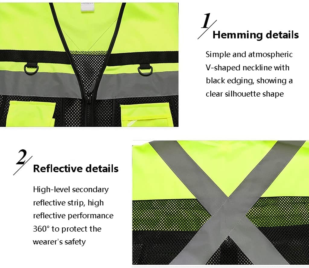 TOMYEUS Chaleco Reflectante de Alta Visibilidad Nocturna con Bolsillo con Cremallera Ciclismo Correr Traje Reflectante Malla Transpirable Chaleco de Seguridad de Dos Tonos