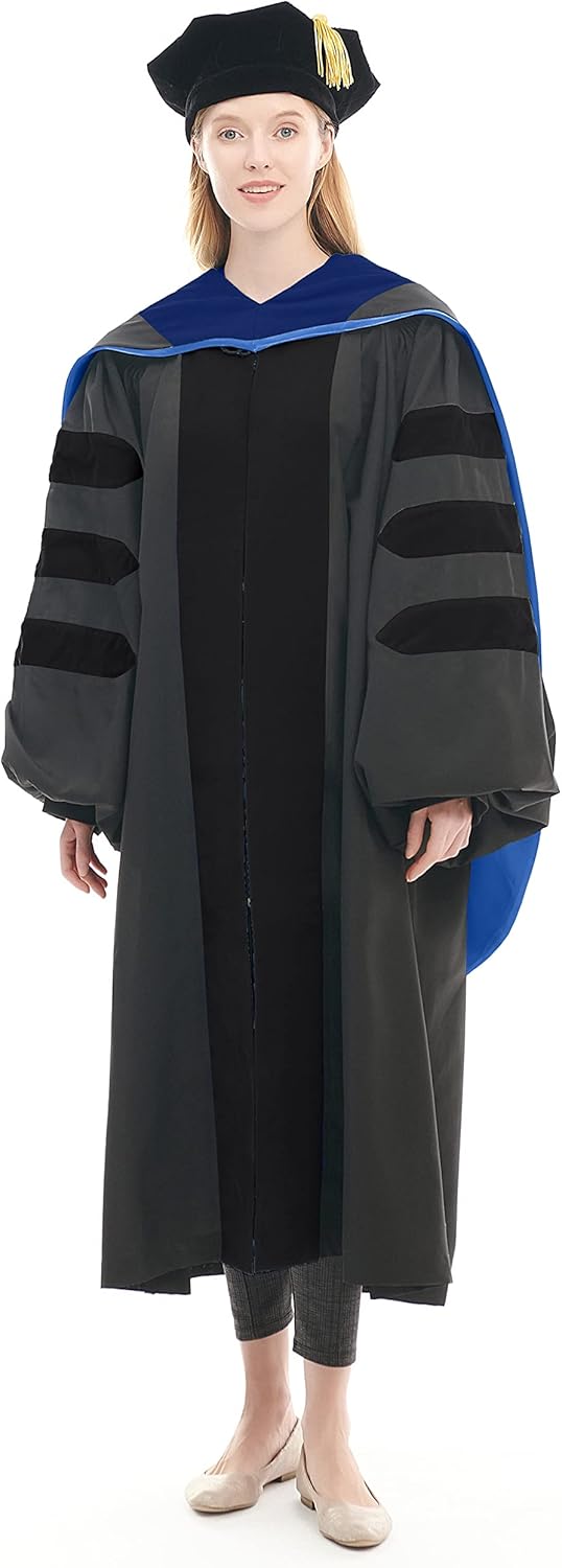Unisex Deluxe Doctoral Graduation Gown Hood and 8-Side Tam Package without Gold Piping