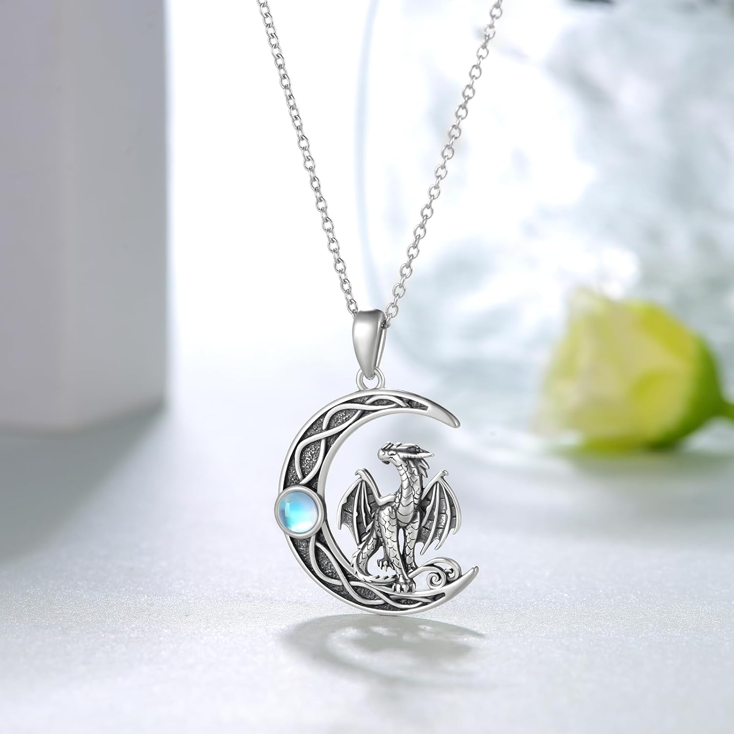 Dragon/Fairy Necklace 925 Sterling Silver Moonstone Crescent Moon Necklace Birthday Gifts for Women - Image 2
