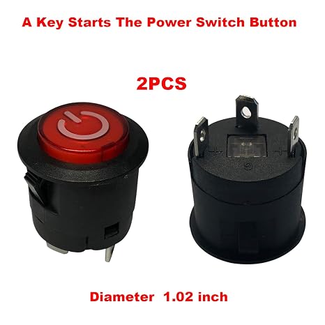 2PCS Push Button Power Supply Switch Start Button Switch for ChildrenElectric Powered Wheel Replacement Parts Kids Ride-On Car Toys Accessory Self Locking Glowing with LED Light