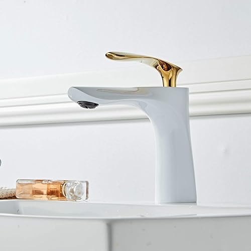 Miniatura 3 de Leekayer Grifo de lavabo de baño de una sola manija oro cromo blanco pintura cuerpo un agujero cubierta montaje lavabo doble acabado