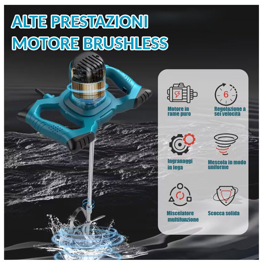 Miscelatore Cemento 2600W 6 Marce con Frusta – Agitatore Elettrico Professionale per Malta, Vernice, Colla e Intonaco – Impugnatura Ergonomica Antiscivolo e Regolazione di Velocità