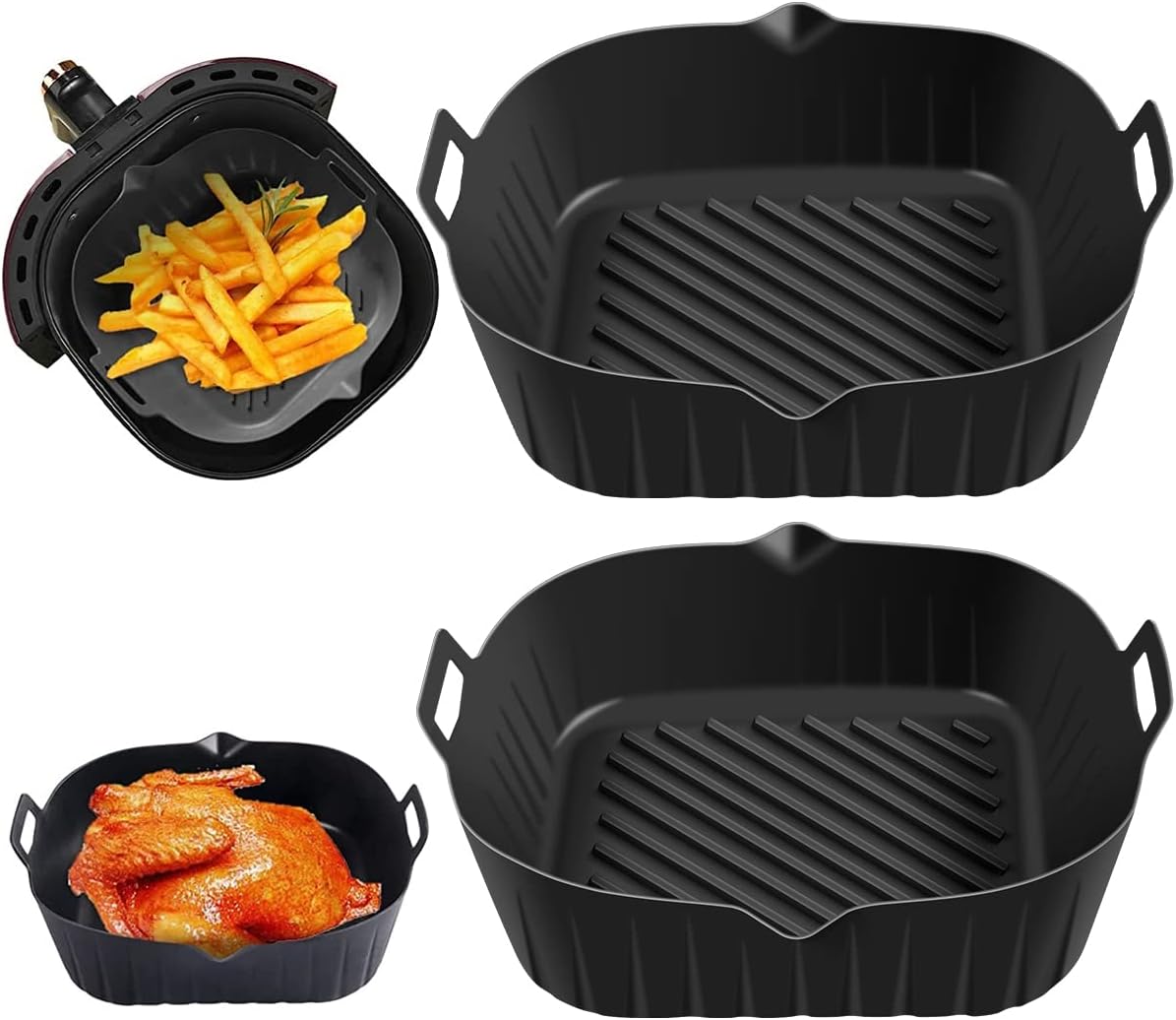 2Pcs Square Silicone Air Fryer Liners with Handle, 7inch FoodGrade