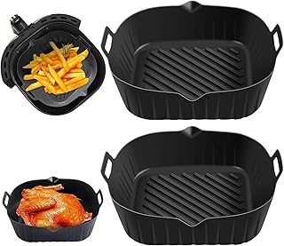 2Pcs Air Fryer Silicone Pot with Handle, 8.6 inch Square Reusable Air Fryer Liners Heat Resistant Non-Stick Air Fryer Silicone Basket Baking Tray Air Fryer Accessories for Air Fryer Oven Microwave