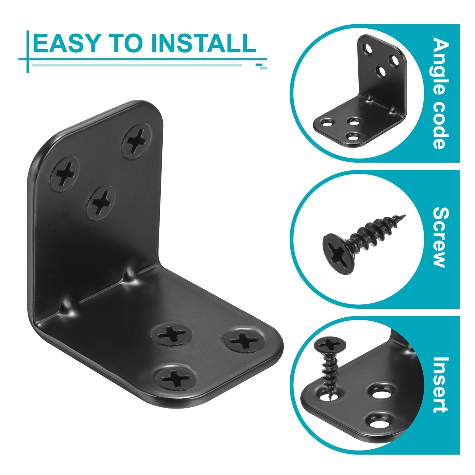 L Winkel Metall 5–50 Set L-Eckwinkel, Eckstrebe, Metallverbindung, rechtwinklige Klammern, Befestigungselement mit Schrauben for Holzregale, Schwarz(25x15x25mm 50 Set)