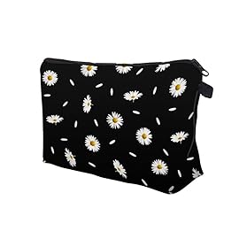 Cute Travel Makeup Bag Cosmetic Bag Small Pouch Gift for Women (Daisy Black)