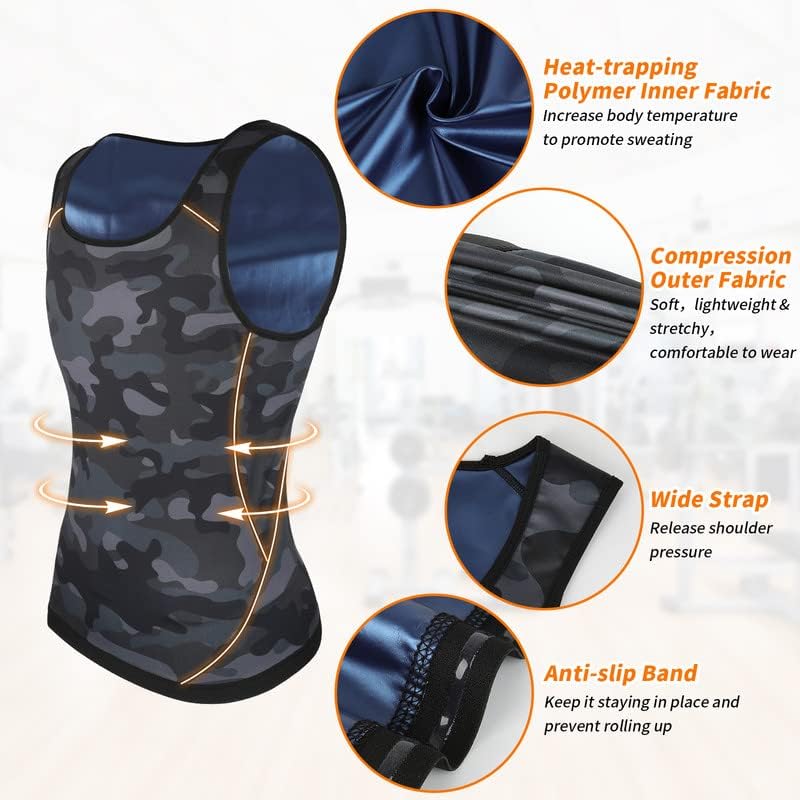 Miniatura 6 de SHAPERIN Chaleco de sudor de sauna para hombre que atrapa el calor, chaleco para mejorar el sudor, camiseta sin mangas de entrenamiento