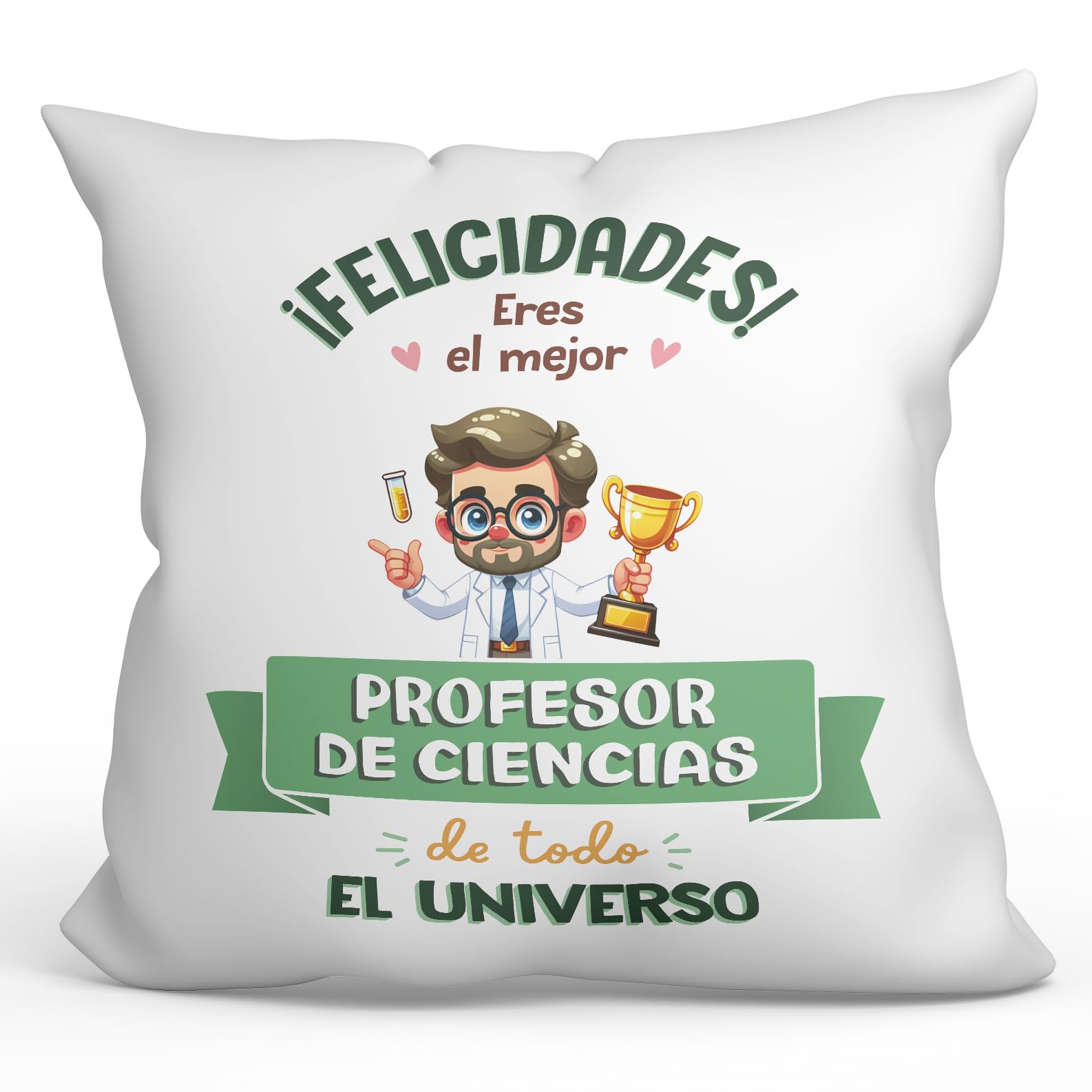 MUGFFINS SCIENCE TEACHER man Cushion Padding included - in Spanish - Mejor Universo Trofeo - Funny gift - Pillow: cover and filling 15.7x15.7 inches