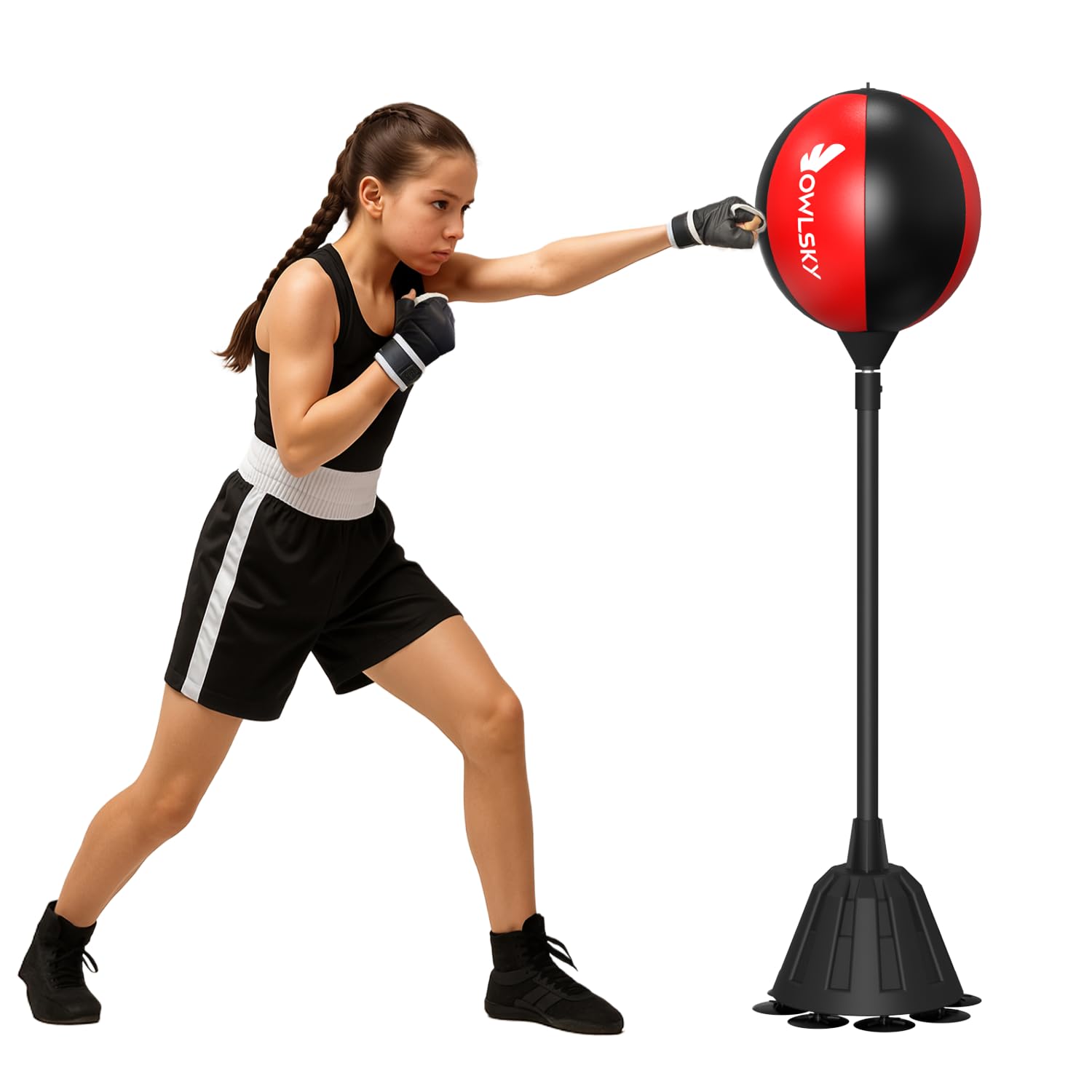 owlsky punching bag with stand, boxing bag for adults, adjustable height, stress relief & fitness (black)