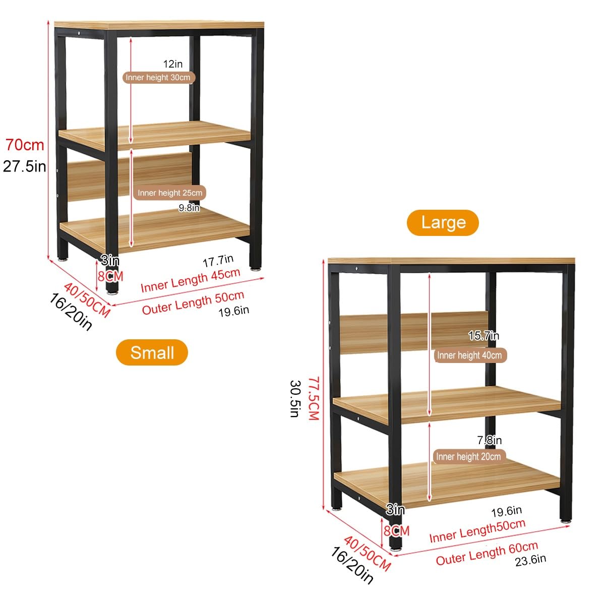 Estructura de Metal Soporte de Impresora de 3 Niveles Estantería de Madera para Impresoras Mesa con Estantes para Oficina en Casa y Espacio de Trabajo(Black,H*W70*40cm/27.5 * 16")