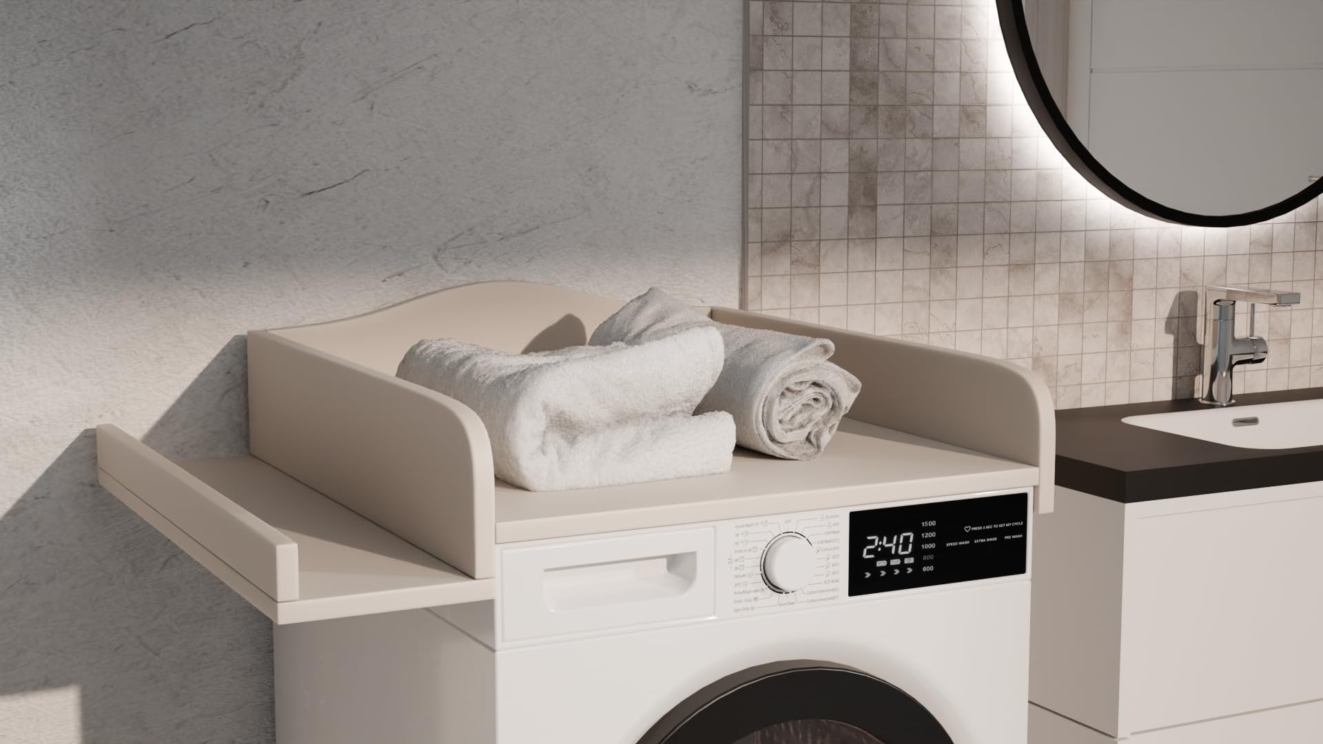 Wickelaufsatz für Waschmaschine – Wickelauflage 60x70 cm – Laminierte Holzplatte – Kaschmir – 82x72x10 cm – Sicherer & Platzsparender Wickeltischaufsatz