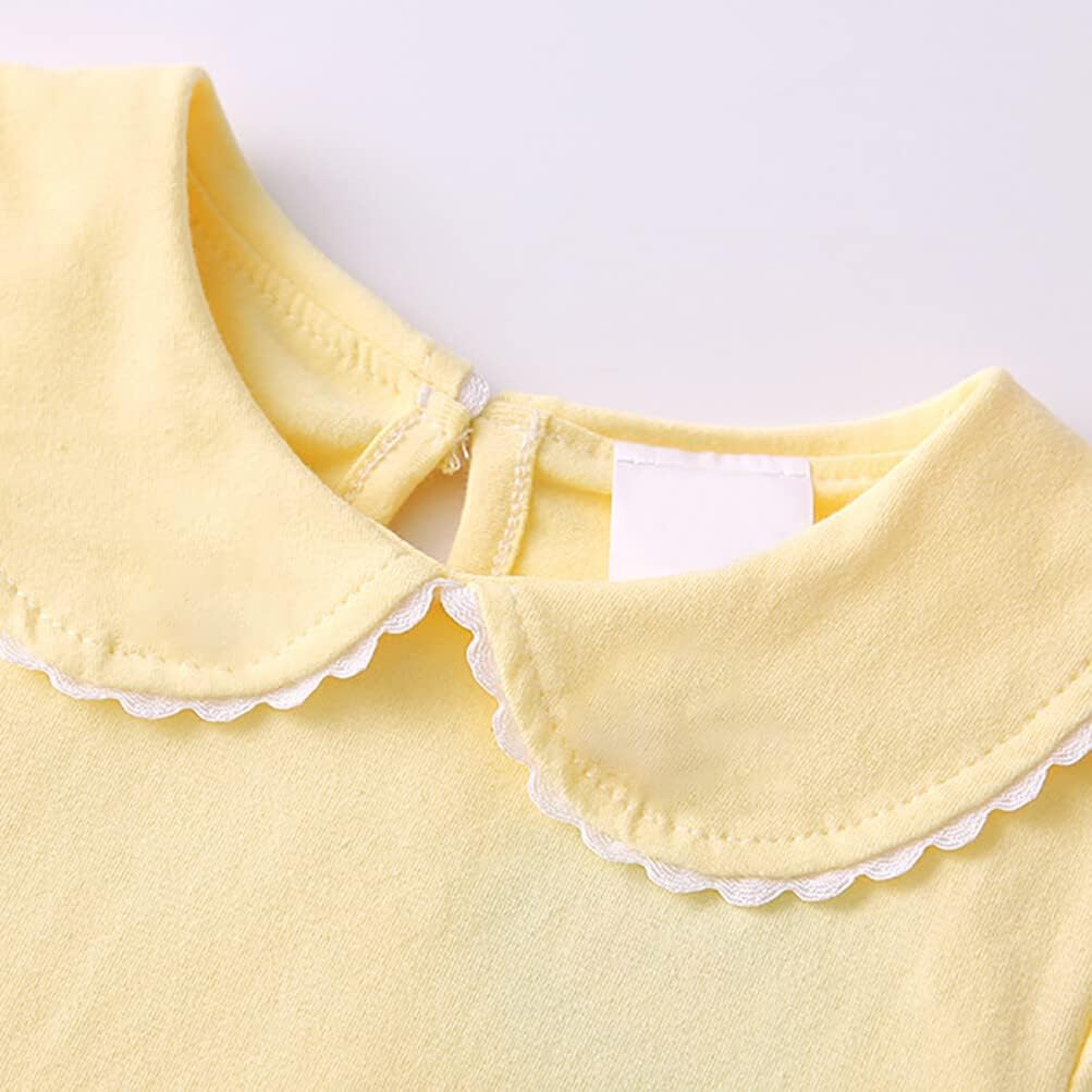Baby Girl Long Sleeve Blouses Solid Color Doll Collar T-Shirt Toddler Kids Cotton Top Bottom Yellow 2-3T - Image 3