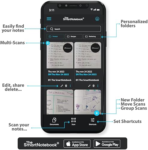Miniatura 4 de THESMARTNOTEBOOK Tapa dura de lujo con puntos ejecutivos, 190 páginas, 3.53 onzas, toma de notas inteligente ecológica, aplicación gratuita para
