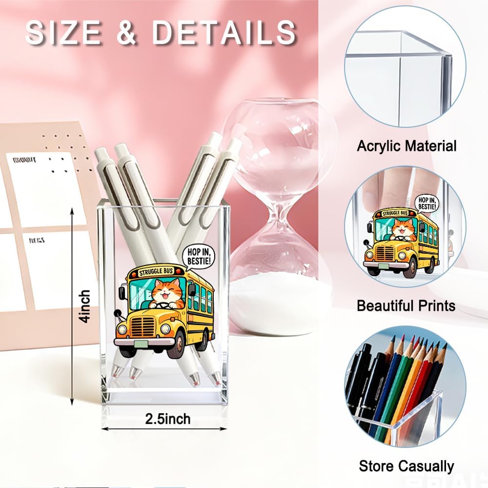 Hop In Bestie Struggle Bus Mental Health Acrylic Pen Holder Cup image 2