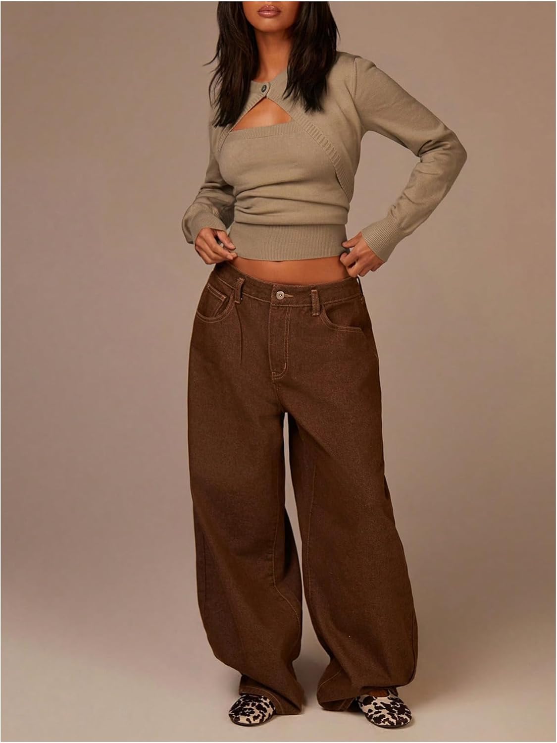 MakeMeChic Women's Cut Out Sweater Button Front Long Sleeve Knit Fitted Pullover Tops