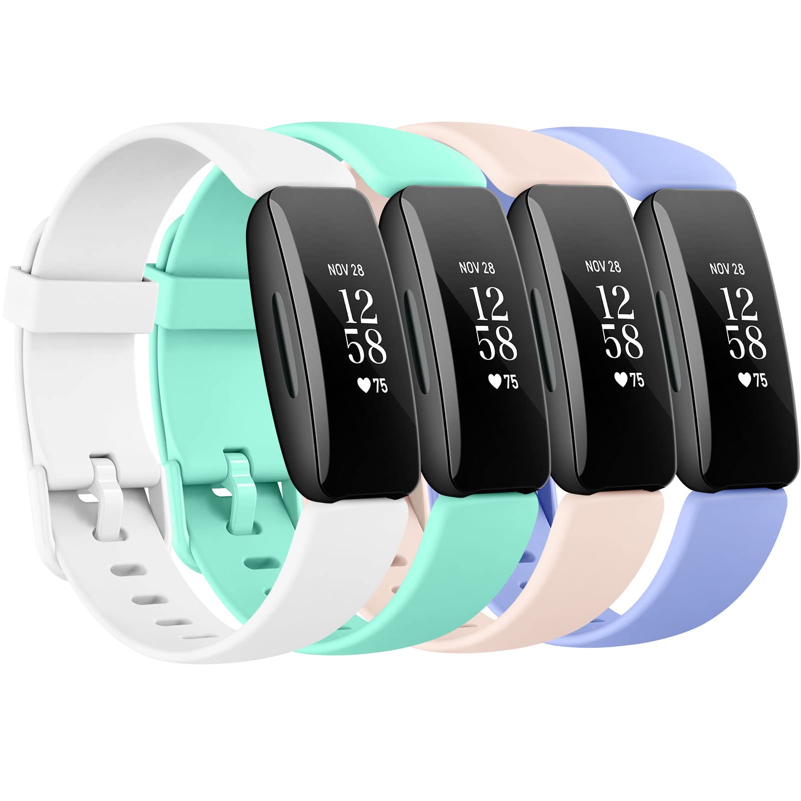 AMCC[4 Pack] Straps compatible with Fitbit Inspire 2 Strap, Soft Silicone Sport Replacement Wristband for Women Men