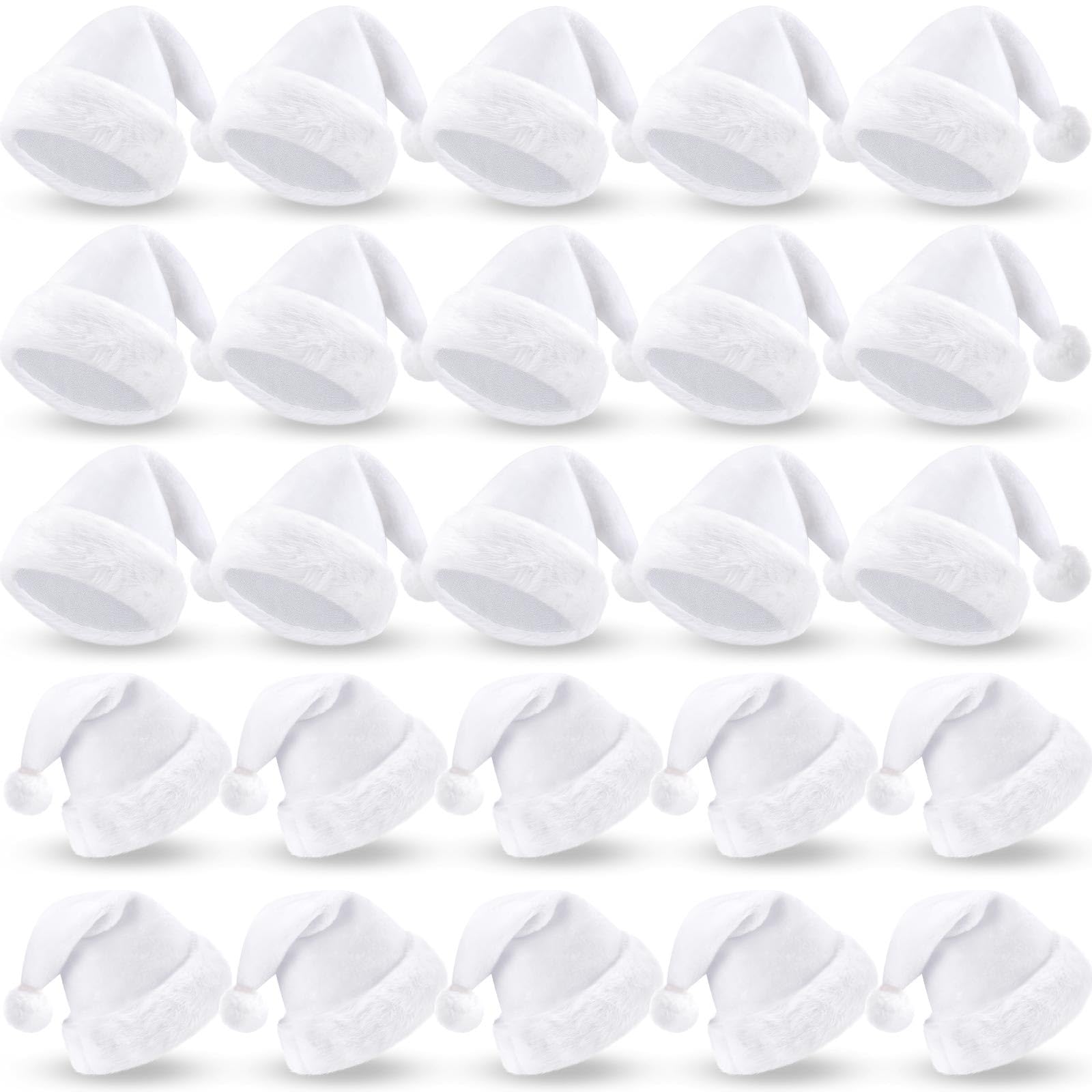 Vicenpal 20 Pcs Santa Hats Bulk for Adults, White, Classic