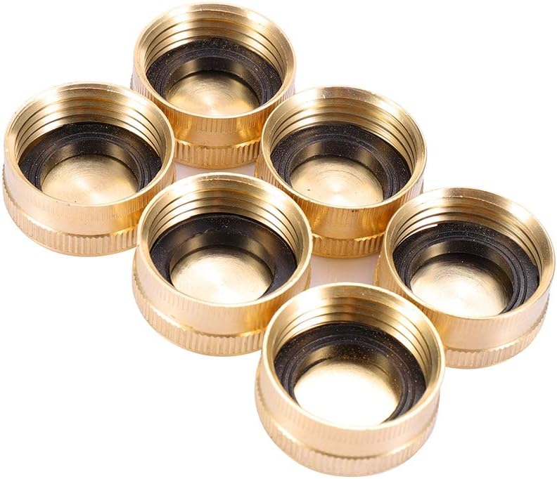 6 Pack Brass Garden Hose Cap with Washers,GHT 3/4" Thread Garden Hose Female End Brass Fitting