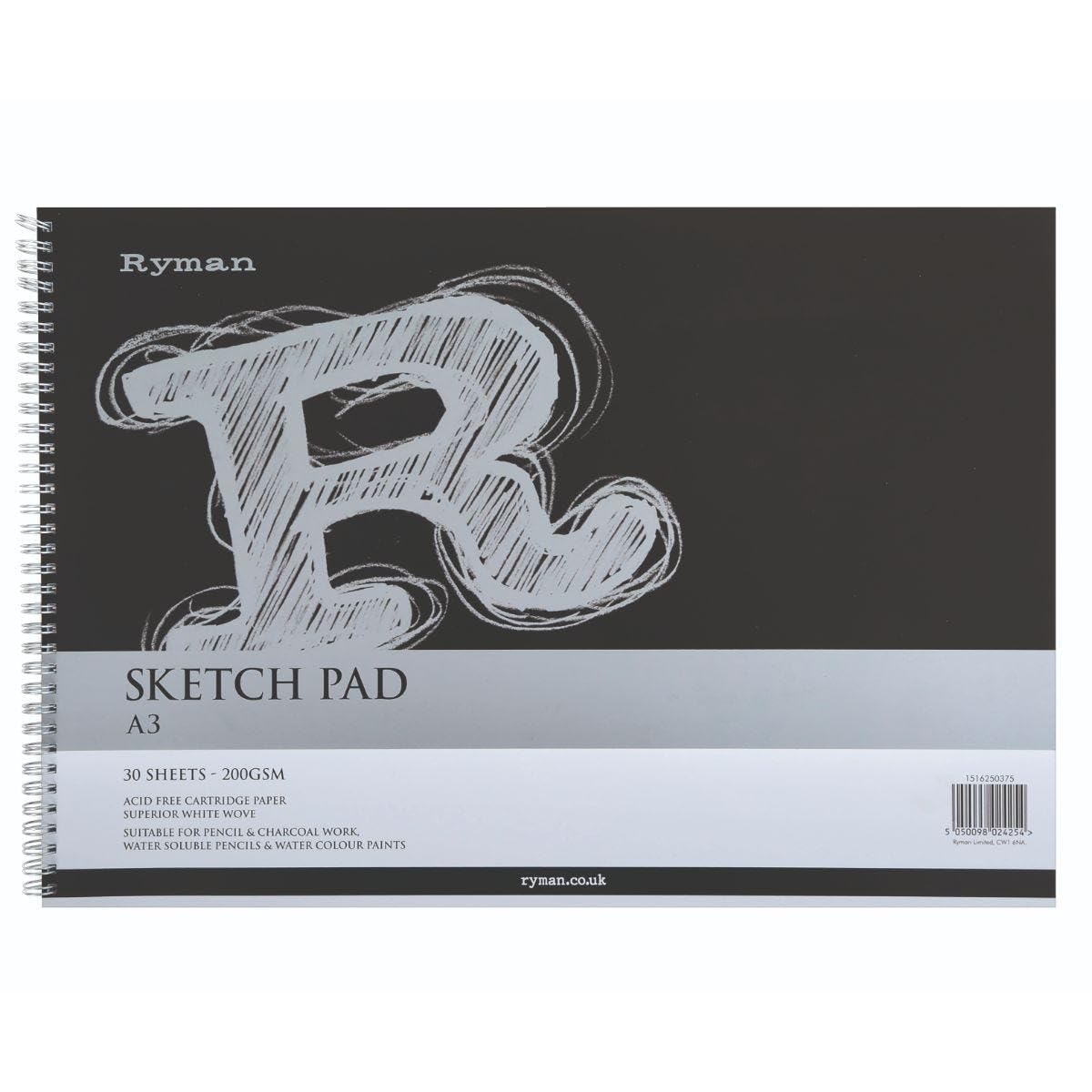 Ryman White Sketch Pad A3 200Gsm 60 Pages 30 Sheets