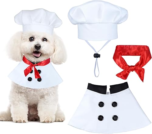Miniatura 6 de Disfraz de Halloween para perro, disfraz de chef para perro, sombrero de chef, ropa de chef para perro, bufanda roja, ropa de Halloween para