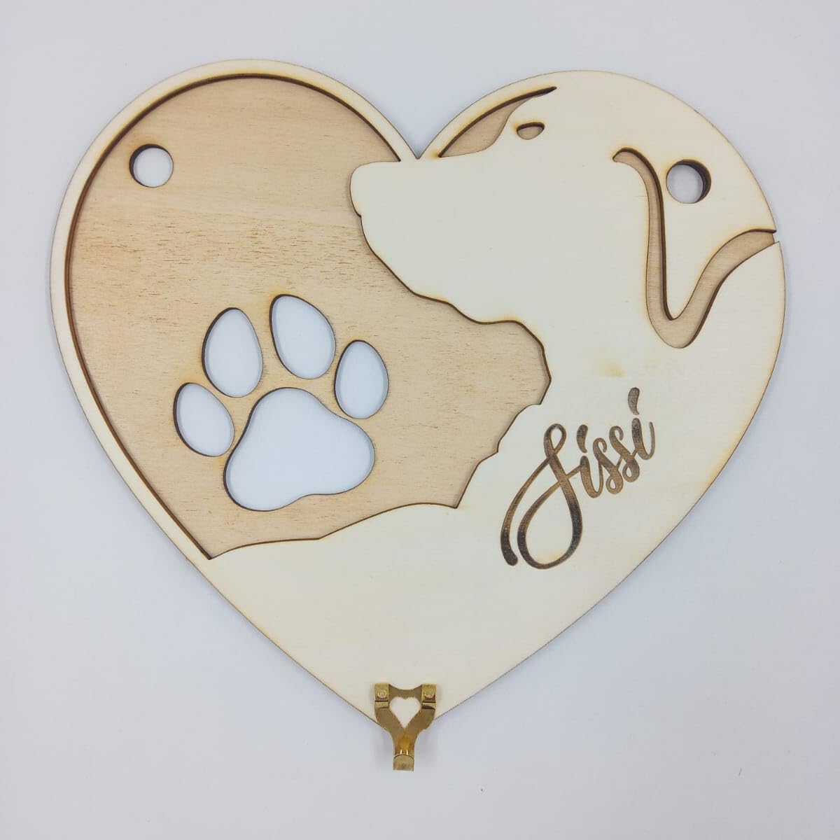 Porta guinzaglio in legno di pioppo o betulla, 30cm x 27cm, con incisione del nome del cane, da appendere al muro