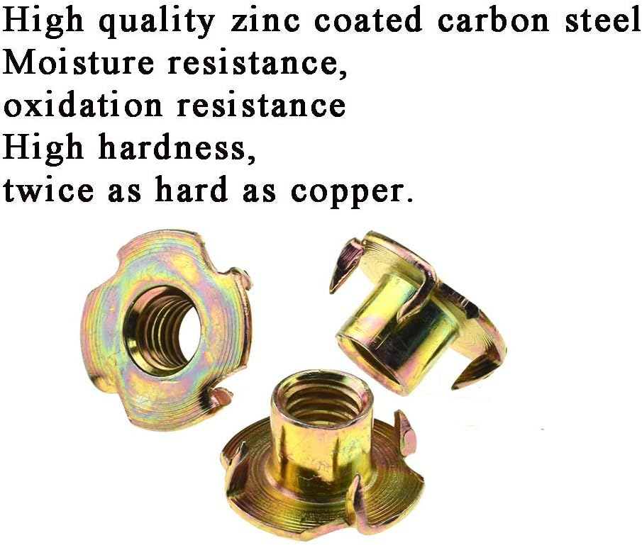 Odinest 3/8 Inch-16 X 7/16 Inch T Nut 4 Prong Tee Blind Nuts Threaded Insert Clean Threads No Rust Carbon Steel Zinc Plated for Wood Rock Climbing Wall Holds Plywood Particle Board CNC Router 22 Pack