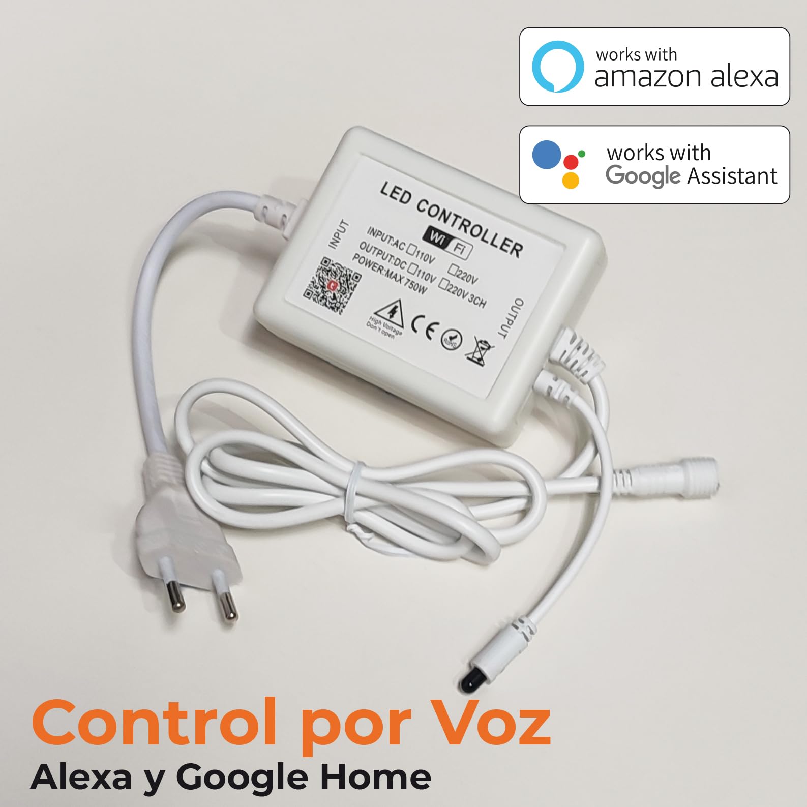 LED ATOMANT Controlador WiFi para Tira LED Monocromo 220V, Regulador de intensidad con mando IR, Compatible con Smart life o Tuya, Alexa, Google Assistant, Xiaodu y Tmall Genie