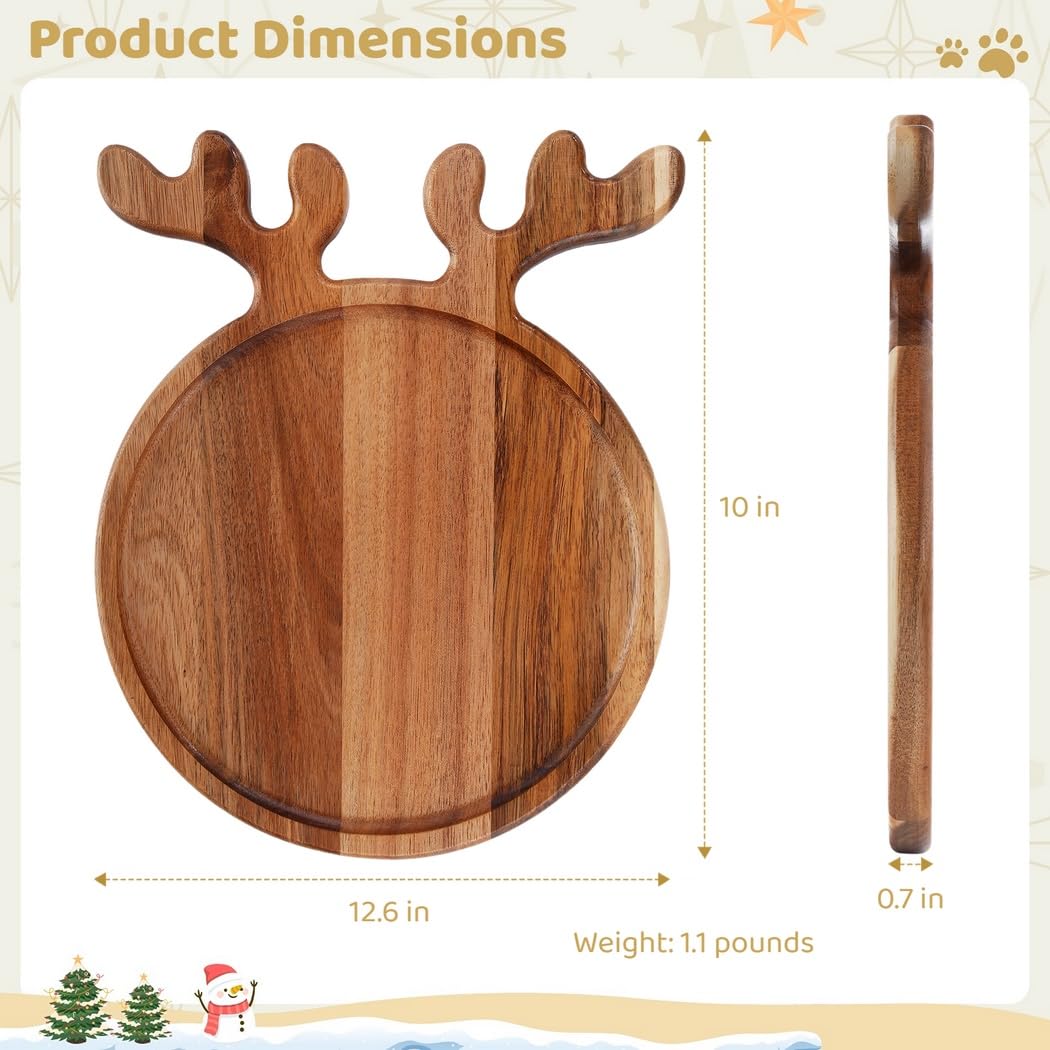 Bandejas de Madera para Servir con Mango de Cuerno, Elegante Bandeja de Desayuno y Té, Plato de Frutas y Aperitivos, Bandeja de Madera Decorativa, Perfecta para Navidad, Bodas, Cumpleaños
